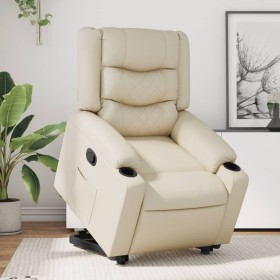 Sillón reclinable elevable cuero artificial color crema de , Sillones - Ref: Foro24-3206552, Precio: 367,99 €, Descuento: %