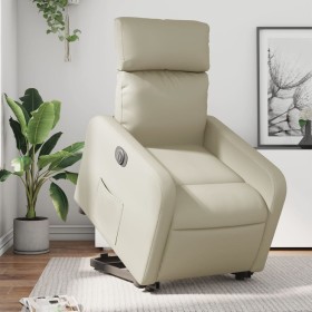 Sillón reclinable elevable eléctrico de cuero sintético crema de , Sillones - Ref: Foro24-3206764, Precio: 304,99 €, Descuent...