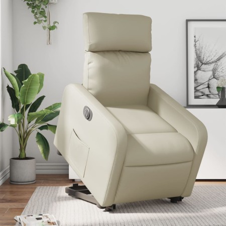 Sillón reclinable elevable eléctrico de cuero sintético crema de , Sillones - Ref: Foro24-3206764, Precio: 307,88 €, Descuent...