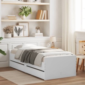 White bed frame with drawers 75x190 cm by , Beds and slatted bases - Ref: Foro24-3207357, Price: 161,17 €, Discount: %