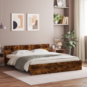 Bed frame with smoked oak headboard 180x200 cm by , Beds and slatted bases - Ref: Foro24-3207466, Price: 195,99 €, Discount: %