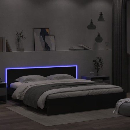 Estructura de cama con cabecero y luces LED negra 200x200 cm de , Camas y somieres - Ref: Foro24-3207582, Precio: 244,71 €, D...