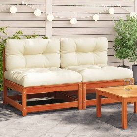 Garden sofas without armrest cushions 2 units brown waxed wood by , Modular outdoor sofas - Ref: Foro24-838090, Price: 160,99...