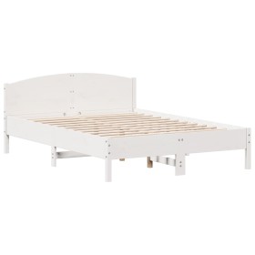 Bed frame with white pine wood headboard 140x200 cm by , Beds and slatted bases - Ref: Foro24-842595, Price: 132,29 €, Discou...