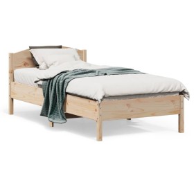 Bed frame with solid pine wood headboard 75x190 cm by , Beds and slatted bases - Ref: Foro24-842626, Price: 71,75 €, Discount: %