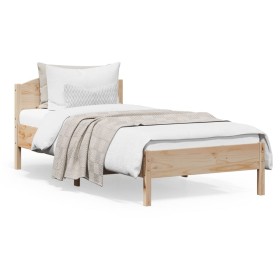 Solid pine wood bed frame with headboard 90x200 cm by , Beds and slatted bases - Ref: Foro24-842618, Price: 79,12 €, Discount: %