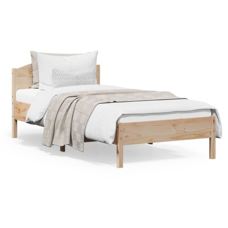 Solid pine wood bed frame with headboard 90x200 cm by , Beds and slatted bases - Ref: Foro24-842618, Price: 106,90 €, Discoun...