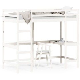 Loft bed with desk solid white pine wood 90x190 cm by , Beds and slatted bases - Ref: Foro24-842859, Price: 277,54 €, Discoun...