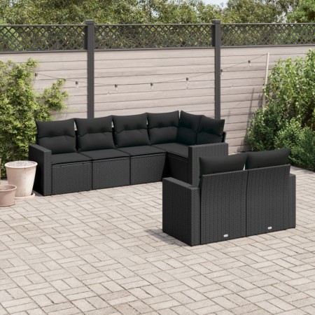 7-teiliges Garten-Esszimmerset und Kissen synthetisches Rattan schwarz von , Modulare Sofas für den Außenbereich - Ref: Foro2...