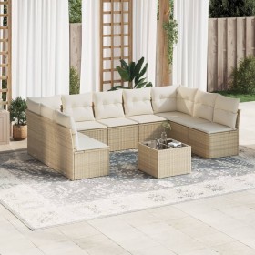 Gartensofa-Set mit beigen Kissen, 10-teilig, synthetisches Rattan von , Gartensets - Ref: Foro24-3218078, Preis: 696,58 €, Ra...