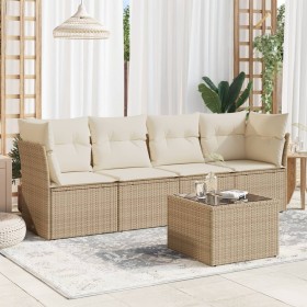 Gartensofa-Set mit Kissen, 5-teilig, beiges synthetisches Rattan von , Gartensets - Ref: Foro24-3217238, Preis: 372,76 €, Rab...