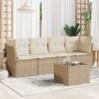 Gartensofa-Set mit Kissen, 5-teilig, beiges synthetisches Rattan von , Gartensets - Ref: Foro24-3217238, Preis: 368,99 €, Rab...