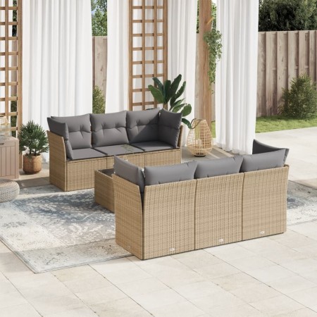 Set aus 7-teiligen Gartensofas und Kissen, synthetisches Rattan, beige von , Gartensets - Ref: Foro24-3217259, Preis: 456,55 ...