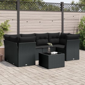 7-teiliges Garten-Esszimmerset und Kissen synthetisches Rattan schwarz von , Gartensets - Ref: Foro24-3217265, Preis: 424,18 ...