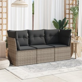 Garden sofa set 3 pieces and gray synthetic rattan cushions by , Garden sets - Ref: Foro24-3217210, Price: 198,99 €, Discount: %