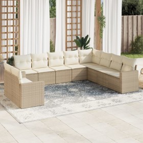 Gartensofa-Set mit beigen Kissen, 10-teilig, synthetisches Rattan von , Gartensets - Ref: Foro24-3219158, Preis: 786,26 €, Ra...