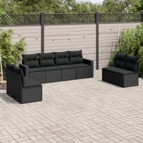 8-teiliges Gartensofa-Set und schwarze synthetische Rattankissen von , Modulare Sofas für den Außenbereich - Ref: Foro24-3251...