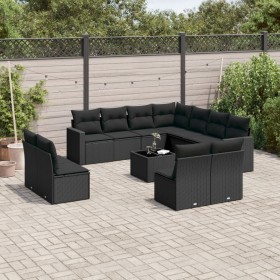 Gartensofa-Set 12-teilig mit schwarzen synthetischen Rattankissen von , Modulare Sofas für den Außenbereich - Ref: Foro24-325...