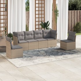 Gartensofa-Set mit Kissen, 6-teilig, beiges synthetisches Rattan von , Gartensets - Ref: Foro24-3249208, Preis: 424,08 €, Rab...