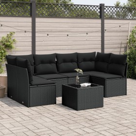 7-teiliges Garten-Esszimmerset und Kissen synthetisches Rattan schwarz von , Gartensets - Ref: Foro24-3249234, Preis: 439,99 ...