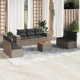 Garden sofa set 8 pieces and gray synthetic rattan cushions by , Garden sets - Ref: Foro24-3225402, Price: 501,99 €, Discount: %