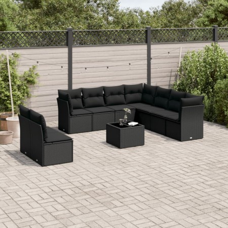 Set de sofás de jardín 10 pzas cojines ratán sintético negro de , Conjuntos de jardín - Ref: Foro24-3217845, Precio: 624,15 €...