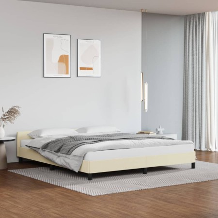 Estructura de cama con cabecero cuero sintético crema 160x200cm de , Camas y somieres - Ref: Foro24-347509, Precio: 132,99 €,...