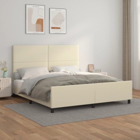 Estructura de cama con cabecero cuero sintético crema 160x200cm de , Camas y somieres - Ref: Foro24-3125459, Precio: 230,61 €...