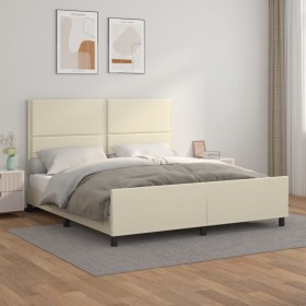 Estructura de cama con cabecero cuero sintético crema 160x200cm de , Camas y somieres - Ref: Foro24-3125520, Precio: 243,08 €...