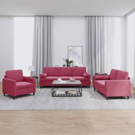 Red velvet 3-piece sofa set with cushions by , Sofas - Ref: Foro24-3201958, Price: 701,99 €, Discount: %