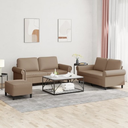 3-teilige Sofagarnitur aus Cappuccino-Kunstleder mit Kissen von , Sofas - Ref: Foro24-3202159, Preis: 526,86 €, Rabatt: %