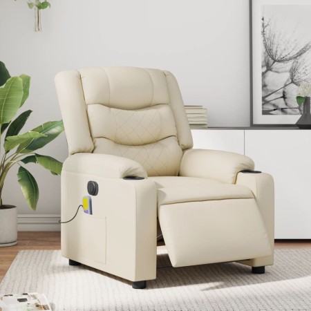 Sillón de masaje reclinable eléctrico cuero sintético crema de , Sillones - Ref: Foro24-3206548, Precio: 311,87 €, Descuento: %