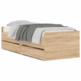 Estructura de cama con cajones roble Sonoma 75x190 cm de , Camas y somieres - Ref: Foro24-3207359, Precio: 124,55 €, Descuent...