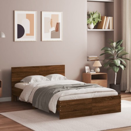 Bed frame with oak brown headboard 120x200 cm by , Beds and slatted bases - Ref: Foro24-3207496, Price: 171,09 €, Discount: %