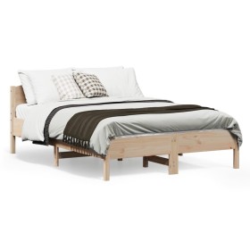 Bed frame with solid pine wood headboard 140x190 cm by , Beds and slatted bases - Ref: Foro24-842602, Price: 109,99 €, Discou...