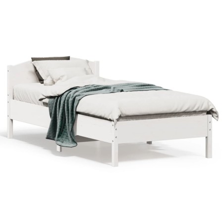 Bed frame with white pine wood headboard 90x190 cm by , Beds and slatted bases - Ref: Foro24-842623, Price: 91,06 €, Discount: %