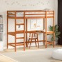 Loft bed with solid pine wood desk in brown 80x200 cm by , Beds and slatted bases - Ref: Foro24-842857, Price: 199,65 €, Disc...