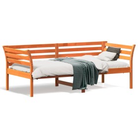 Wax brown solid pine wood sofa bed 90x190 cm by , Beds and slatted bases - Ref: Foro24-842881, Price: 121,99 €, Discount: %