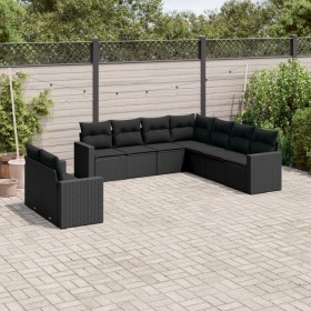 8-teiliges Gartensofa-Set und schwarze synthetische Rattankissen von , Modulare Sofas für den Außenbereich - Ref: Foro24-3251...