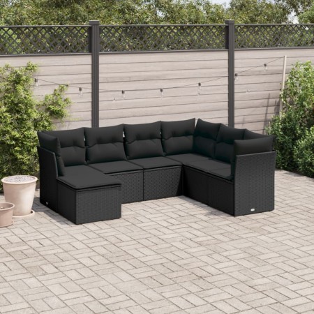 7-teiliges Garten-Essset und schwarze Kissen aus synthetischem Rattan von , Gartensets - Ref: Foro24-3217985, Preis: 413,07 €...