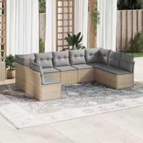 Set de sofás de jardín 9 pzas con cojines ratán sintético beige de , Conjuntos de jardín - Ref: Foro24-3218069, Precio: 558,9...