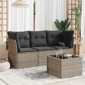 4-piece garden sofa set and gray synthetic rattan cushions by , Garden sets - Ref: Foro24-3217220, Price: 259,99 €, Discount: %