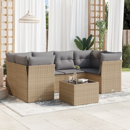 7-piece garden sofa set and beige synthetic rattan cushions by , Garden sets - Ref: Foro24-3217269, Price: 452,90 €, Discount: %