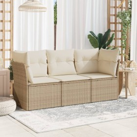 Gartensofa-Set mit beigen Kissen, 3-teilig, PE-Rattan von , Gartensets - Ref: Foro24-3217208, Preis: 245,27 €, Rabatt: %