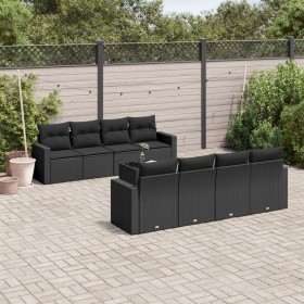 8-teiliges Gartensofa-Set und schwarze synthetische Rattankissen von , Modulare Sofas für den Außenbereich - Ref: Foro24-3251...