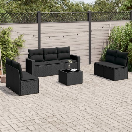 Set de sofás de jardín 8 piezas y cojines ratán sintético negro de , Sofás modulares de exterior - Ref: Foro24-3251172, Preci...