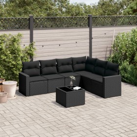 7-teiliges Garten-Essset und schwarze Kissen aus synthetischem Rattan von , Modulare Sofas für den Außenbereich - Ref: Foro24...