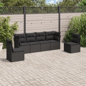 6-teiliges Gartensofa-Set und schwarze synthetische Rattankissen von , Gartensets - Ref: Foro24-3249204, Preis: 378,99 €, Rab...