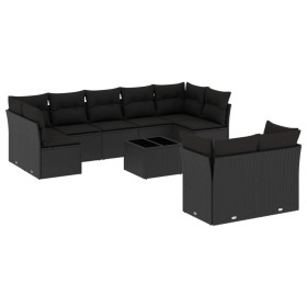 Gartensofa-Set 10-teilig mit schwarzen synthetischen Rattankissen von , Gartensets - Ref: Foro24-3249994, Preis: 672,03 €, Ra...