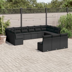 Garden sofa and cushion set 13 pieces black synthetic rattan by , Garden sets - Ref: Foro24-3250224, Price: 791,99 €, Discoun...